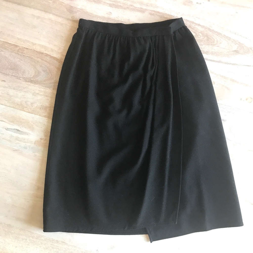 Vintage Halston III | Black wool wrap pencil skirt